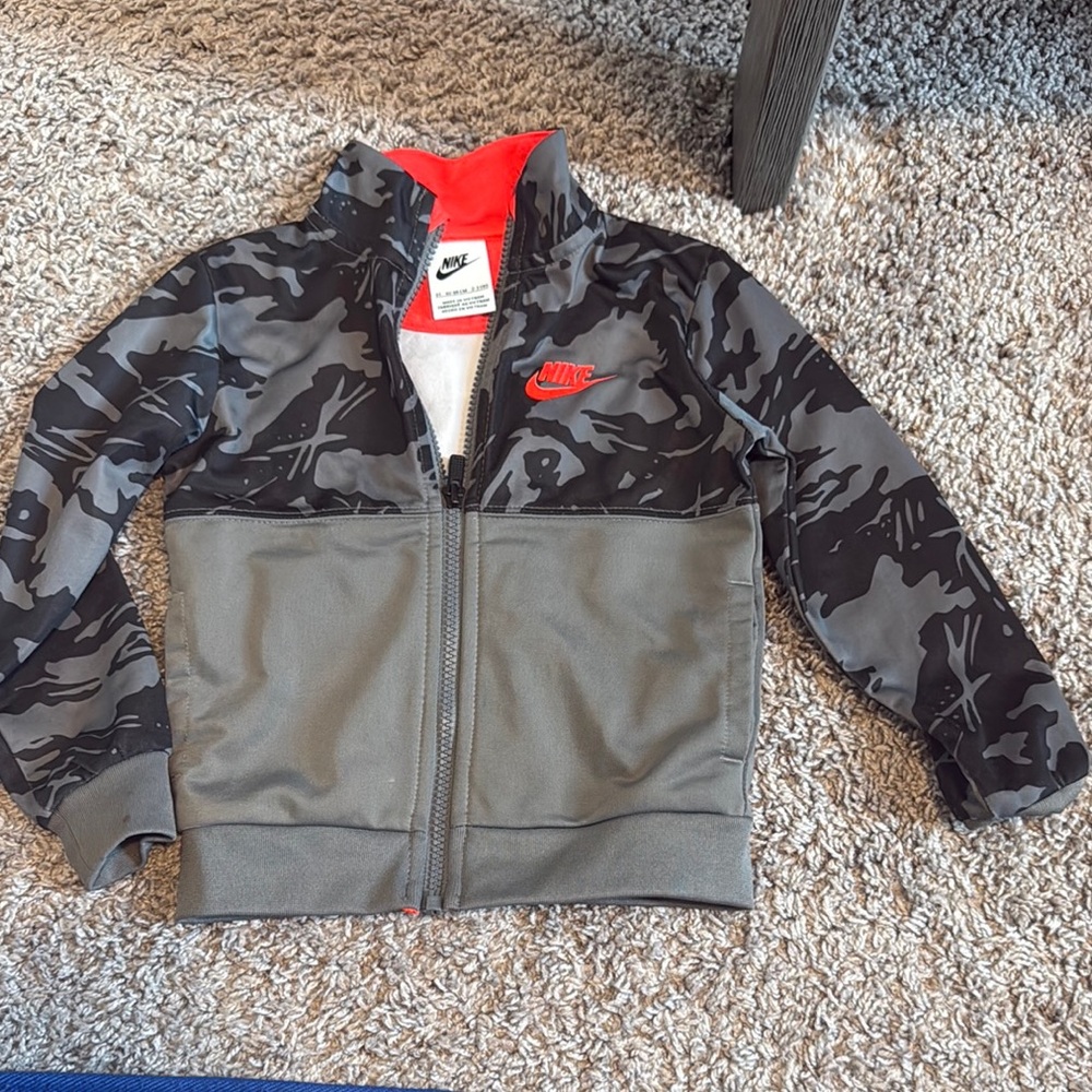 Nike Black and Gray Camo Jacket with Red Logo
